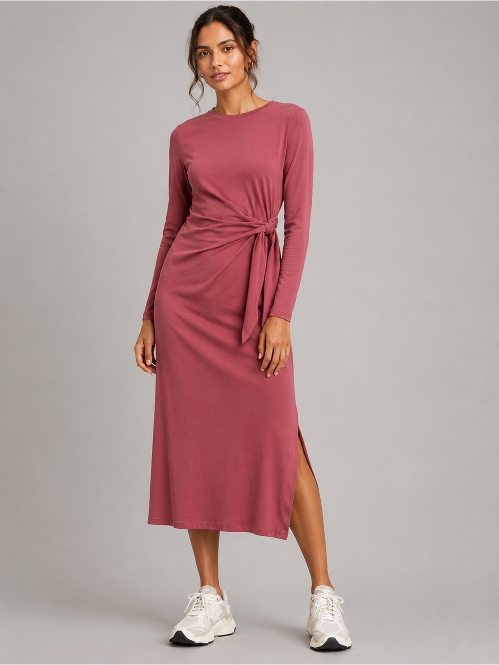 Daily Practice Anthropologie Tie Breaker Midi Dress M Dusty Rose
